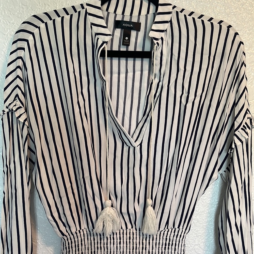 Aqua Cream and Navy Striped Mini Dress - Picture 8 of 11